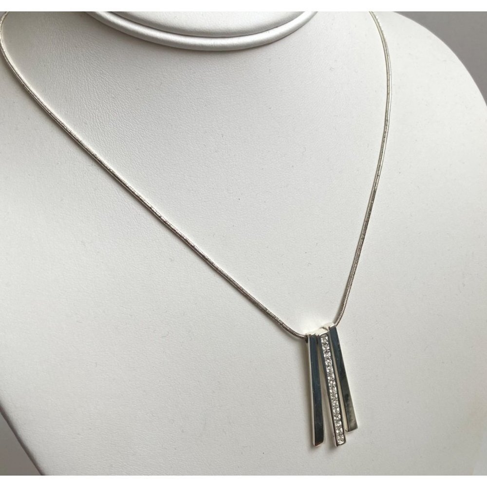Nine West Necklace Silver Tone Triple Bars Rhinestones Snake Chain